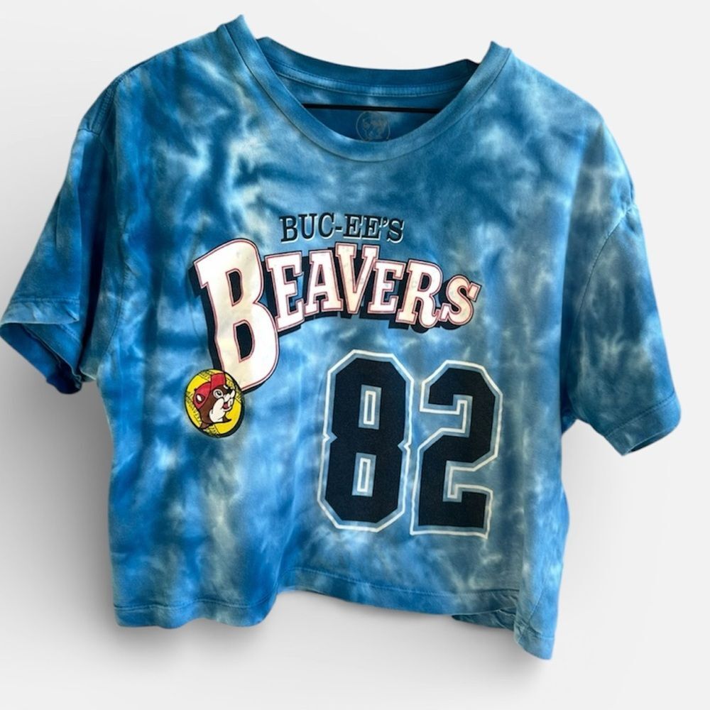 Buc-ee’s Beavers Blue 82 Tie-Dye Crop Tee Size XL